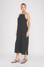 Load image into Gallery viewer, Black Pinstripe Linen Maxi Dress