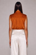 Load image into Gallery viewer, Rust Satin Scarf Collared Top