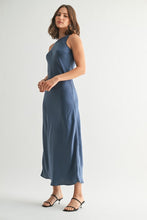 Load image into Gallery viewer, Dusty Blue Slvls Satin Dress