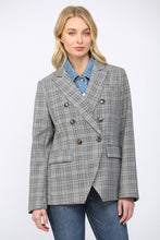 Load image into Gallery viewer, Grey/Blue Denim Shirt Insert Double Breasted Plaid Blazer