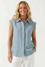 Load image into Gallery viewer, Blue Cap Slv Hidden Placket Blouse