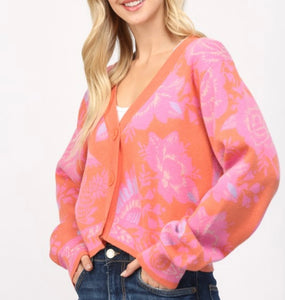 Orange Multi Floral Cardigan Sweater