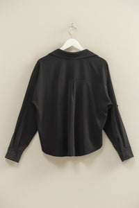 Black LS V-Neck Button Down Blouse
