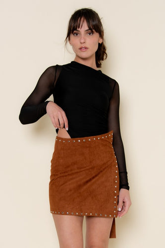 Black Shirring LS Bodysuit
