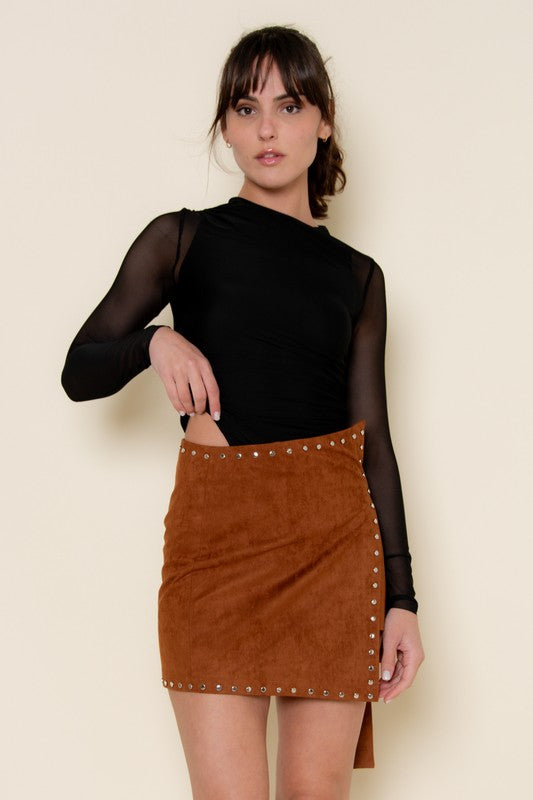 Black Shirring LS Bodysuit