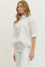Load image into Gallery viewer, White Ruffle Hem Button Down Top