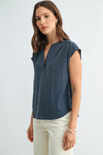 Load image into Gallery viewer, Slate Blue Wide Shoulder Cotton Blouse