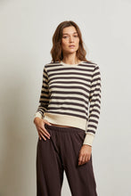 Load image into Gallery viewer, Perfect White Tee Mocha Stripe Rib LS Crew Neck Top