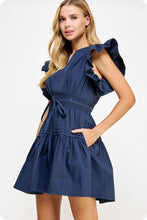 Load image into Gallery viewer, Navy Flutter Slv Poplin Mini Dress