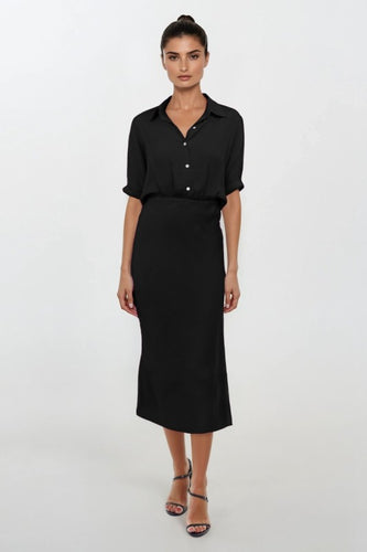 Black Button Up Midi Shirt Dress