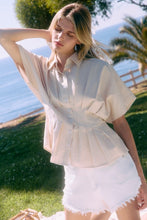 Load image into Gallery viewer, Ecru Striped Peplum Waist Button Up Top