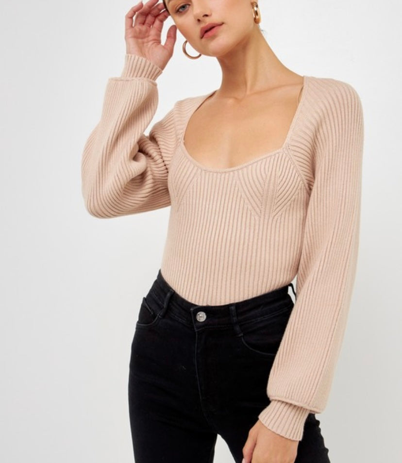 Beige Ribbed Sweater