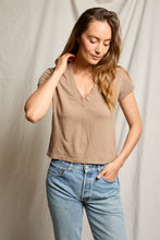 Load image into Gallery viewer, Perfect White Tee Mocha Recycled Cotton V-Neck Tee