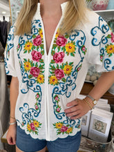 Load image into Gallery viewer, Cream Embroidered Puff Slv Floral Top (THML)