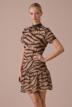 Load image into Gallery viewer, Tan/Black Zebra Print Organza Halter Dress