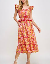 Load image into Gallery viewer, Orange Multi Floral Piping Midi Dress