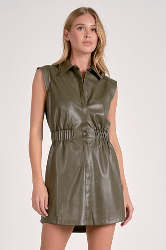 Pine Leather Slvls Elastic Waist Dress