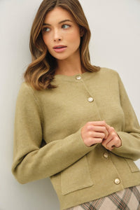 Lt. Olive Gold Button Cardigan Top