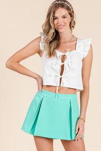 White Ruffle Ribbon Detail Top