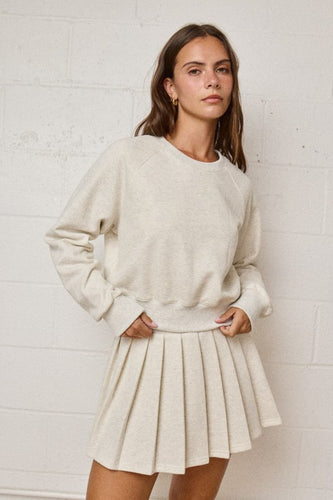 White Melange Knit Sweater Top + Skirt Set