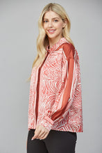 Load image into Gallery viewer, Ivory/Maroon Animal Print LS Satin Blouse