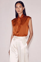 Load image into Gallery viewer, Rust Satin Scarf Collared Top