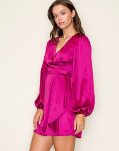 Magenta Satin LS Dress