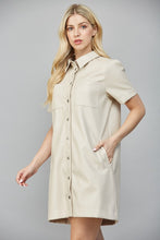 Load image into Gallery viewer, Ecru Front Pocket Button Down Leather Dress