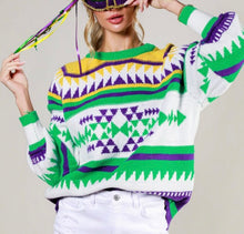 Load image into Gallery viewer, Multi Color Mardi Gras Printed Sweater