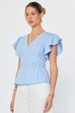 Load image into Gallery viewer, Pale Blue SS V-Neck Back Detail Blouse