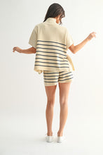 Load image into Gallery viewer, Natural/Navy Striped Knit SS Top + Short Set