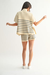 Natural/Navy Striped Knit SS Top + Short Set