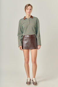 Brown Faux Leather Mini Skort