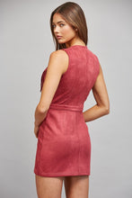 Load image into Gallery viewer, Maroon Suede Fringe Trimmed Fitted Dress
