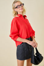 Load image into Gallery viewer, Button Down Collared 3/4 Puff Slv Top Candy Red