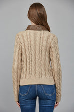 Load image into Gallery viewer, Taupe Contrast Leather Trim Frnt Zip Sweater