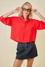 Load image into Gallery viewer, Button Down Collared 3/4 Puff Slv Top Candy Red