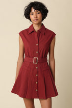 Load image into Gallery viewer, SS Button Down Belted Dress Maroon