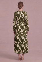 Load image into Gallery viewer, Cream/Olive Printed Satin LS Dress
