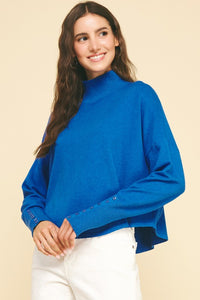 Button Detail LS Knit Sweater Blue
