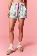Load image into Gallery viewer, Christmas Printed Satin Top + Shorts PJ Set Blue/Green