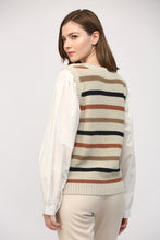 Load image into Gallery viewer, Taupe/Off White Striped Sweater w/ Poplin Undershirt