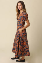 Load image into Gallery viewer, Navy/Rust Printed SS Button Down Dress