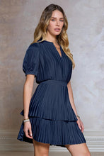 Load image into Gallery viewer, Indigo Navy Pleated Tiered SS Mini Dress