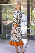 Load image into Gallery viewer, Cream Printed Ruffled Cuff Midi Dress