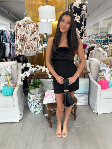Black Fur Detail OTS Mini Dress