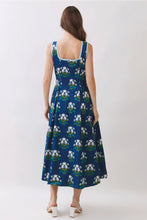 Load image into Gallery viewer, Navy Floral Border Trim Midi Dress