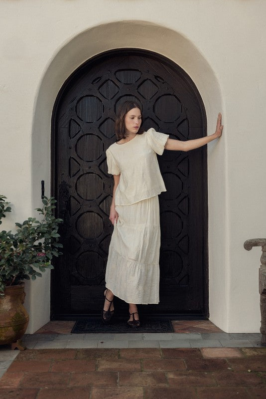 Ivory Embroidery Top + Skirt Set