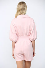 Load image into Gallery viewer, Scuba Soft Frnt Zip Smocked Waist Romper Pastel Pink