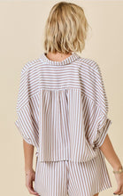 Load image into Gallery viewer, Mocha/White Striped Oversized Shirt w/ Shorts Set
